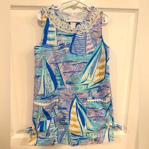 LILLY PULITZER | Girl’s Shift Dress in Aboat Time Sailboats Nautical Size 7